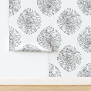 Jumbo Boho Dots Non-Pasted Wallpaper Black White Modern Dotty Spotted - Jumbo Stripy Boho Drop by juliaschumacher Wallpaper by Spoonflower