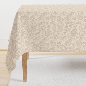 Boho Taupe Floral Tablecloth - Kalami Simple by holli_zollinger - Bohemian Neutral Faux Woven Look Cotton Sateen Tablecloth by Spoonflower