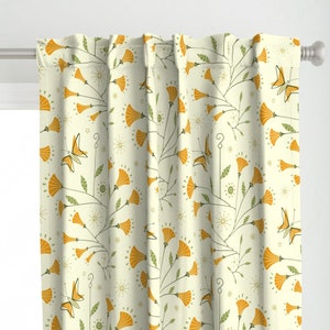 Mod California Poppy Curtain Panel - Super Bloom Ivory by studioxtine - Mid Century Modern Retro Custom Curtain Panel by Spoonflower