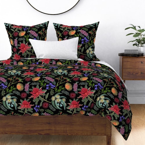 Maximalist Duvet Cover Botanical Australia Black by Etsy