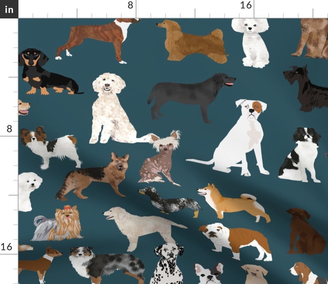 Dog Breeds Duvet Cover Dogs on Navy by Petfriendly Etsy