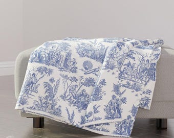 Traditional Toile Throw Blanket - French Romantic Blue And White Blue Cobalt Throw Blanket - Toile by peacoquettedesigns