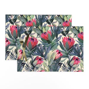 Protea Fynbos Placemats (Set of 2) - Painted Protea Floral by micklyn - Botanical Nature Painted Flowers Cloth Placemats by Spoonflower