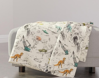 « Jeté en toile dessiné à la main - Papier peint dinosaures voitures hélicoptères trains Dragon - Aventure Toile_retro » par pattern_state