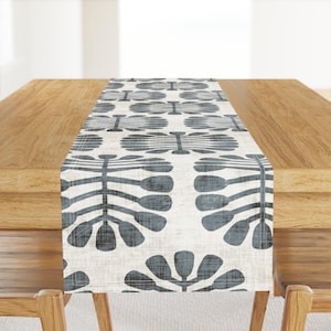 Runner da tavolo Mid Century Nature - Runner da tavolo in raso di cotone effetto lino finto geometrico grigio mod - Grande ardesia seminata di holli_zollinger