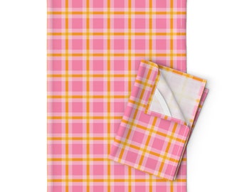 Pink Tartan Geschirrtücher (2er-Set) - Pink und Gelb kariert vonfass vonvielsketch - Gelb karierte Leinen Geschirrtücher von Spoonflower