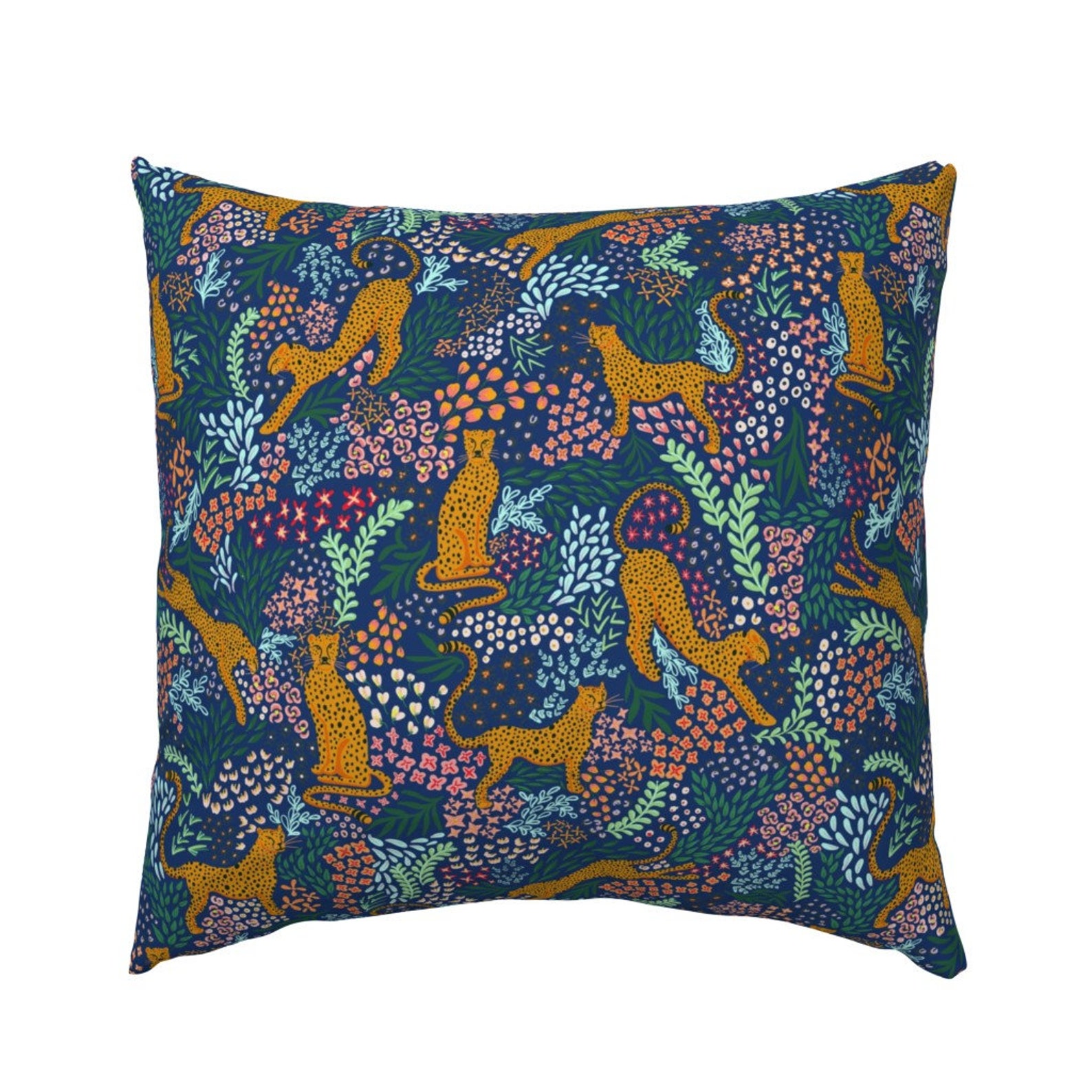 Modern Animal Print Pillow Sham Floral Cheetah On Blue par | Etsy