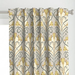 Art Nouveau Curtain Panel - Crocus Art Nouveau by mia_valdez - Neutral Modernism 1900s Inspired Custom Curtain Panel by Spoonflower