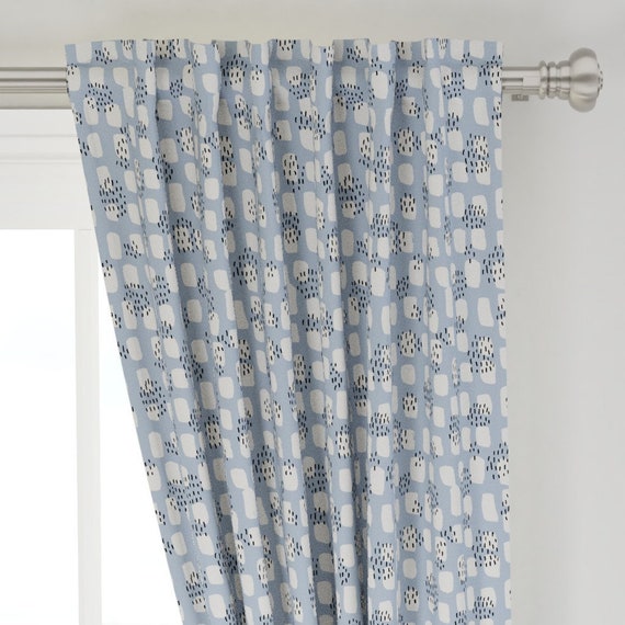 Light Blue Curtain Panel Abstract Scandinavian White Spots Etsy