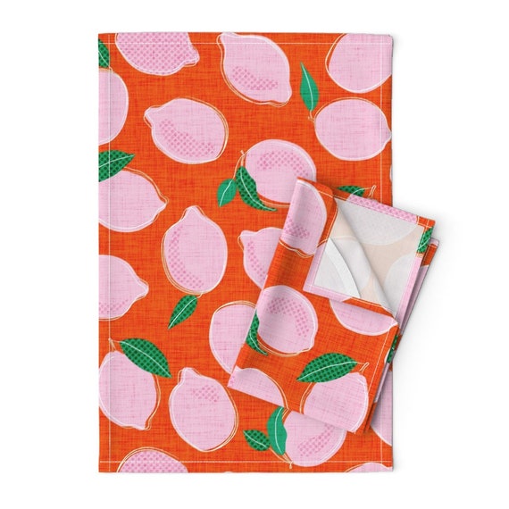 Pink Lemonade Tea Towels set of 2 Lemon Pop by Booboo_collective