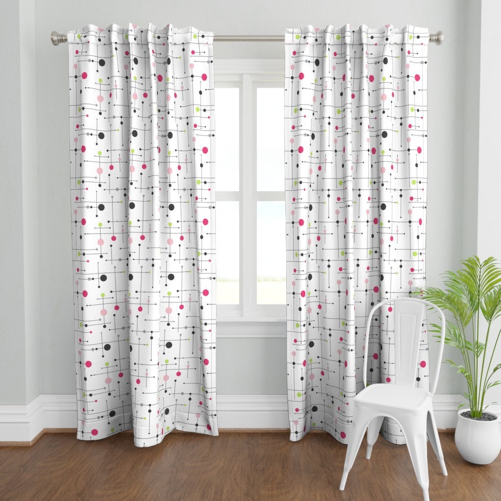 Mid Century Mod Curtain Panel Ballistic Pinkchartreusegray - Etsy