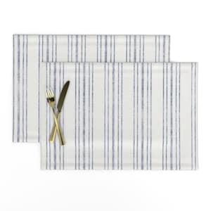 Blue French Ticking Placemats (Set of 2) - Aegean Ticking Stripe by holli_zollinger - Farmhouse Shabby Chic Cloth Placemats by Spoonflower