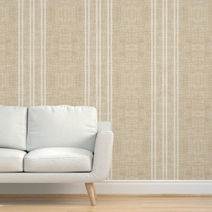 Weathered Stripe Textured Grasscloth Wallpaper - Aegean Stripe by holli_zollinger - French Ticking Beige Natural Sisal Wallpaper Spoonflower
