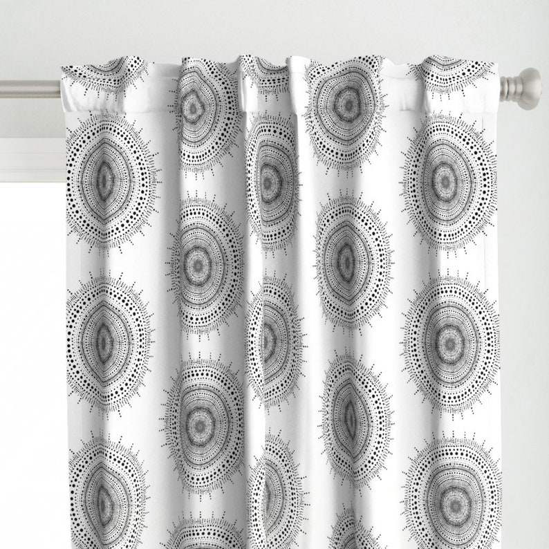 Black Mandala by mrshervi Farmhouse Minimalism Tree Ring Black And White Custom Curtain Panel by Spoonflower Bohemian Curtain Panel