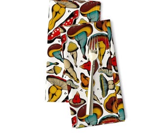 Buttshroom Dinner Napkins Set of 2 - Retro Colorful Mushrooms With Butts Kitchsy  Cloth Napkins - Sexy Mushrooms Wild by cecilia_granata