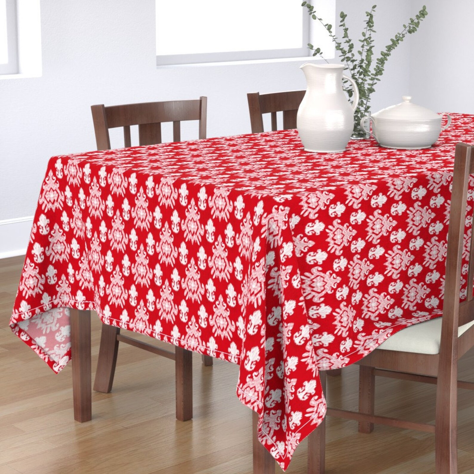 Christmas Ikat Tablecloth Red White Ikat by misschiffdesigns Etsy