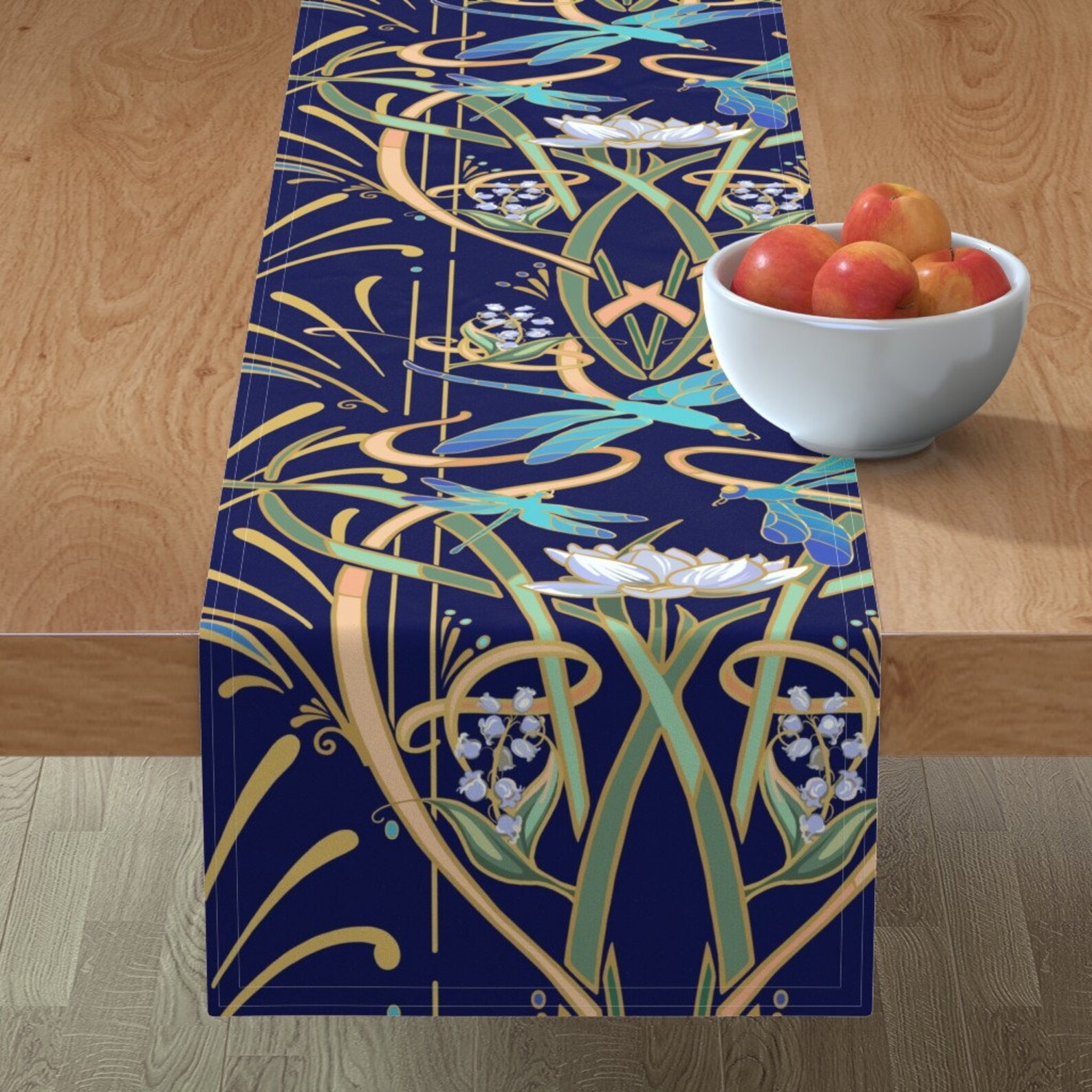 Bold Art Nouveau Table Runner Art Nouveau Dragonflies Blue - Etsy