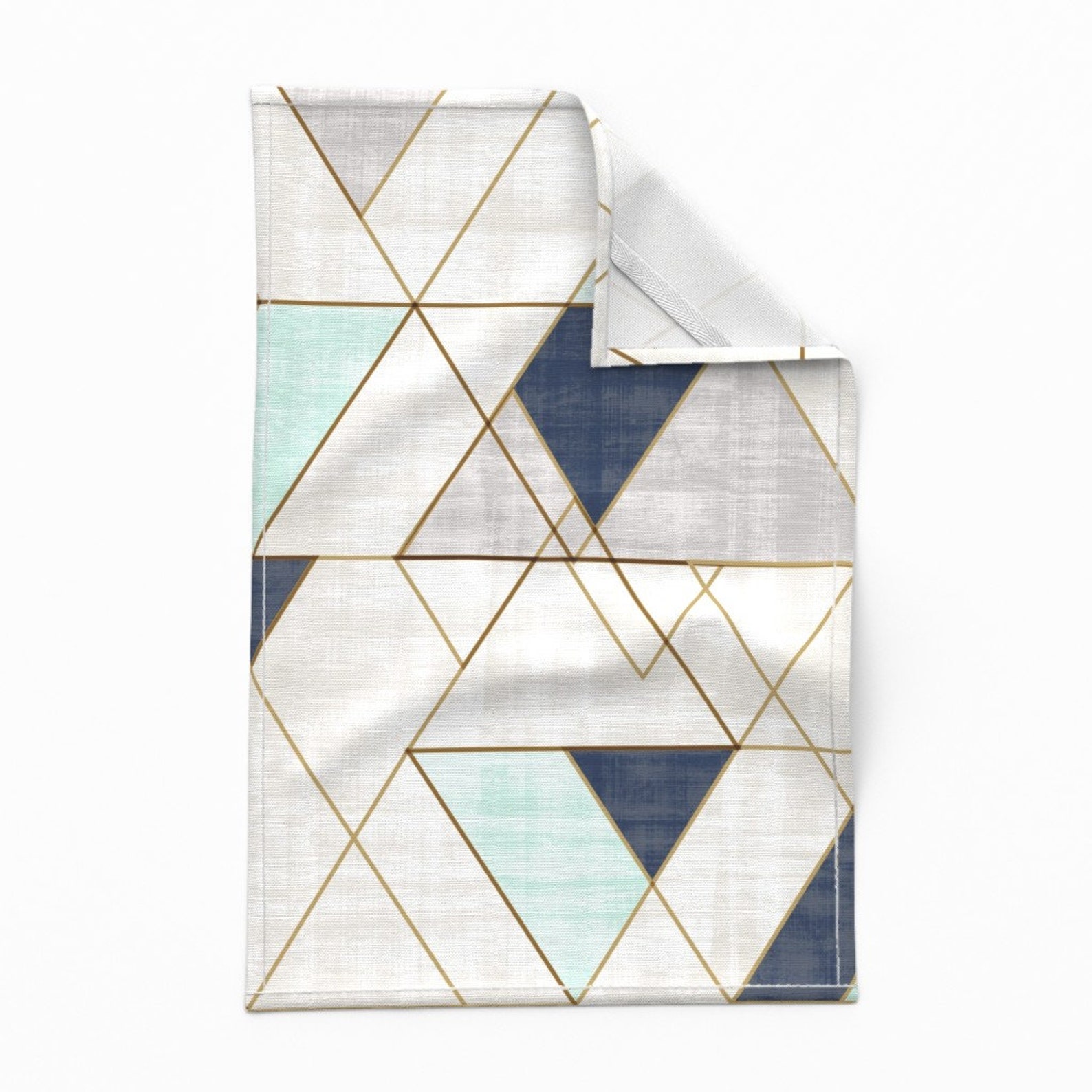 Geometric Tea Towels set of 2 Mod Triangles Navy Mint by Etsy