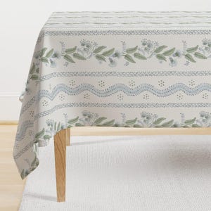 Pastel Preppy Tablecloth - Emma Stripe by danika_herrick - Light Blue Green Grandmillennial Cotton Sateen Tablecloth by Spoonflower