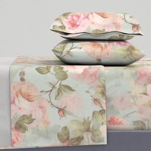 Watercolor Sheets - Vintage Rose by maria_marinova - Roses Botanical Cabbage Rose Vintage Cotton Sateen Sheet Set Bedding by Spoonflower