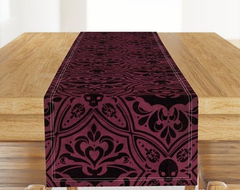 Gothic Victorian Table Runner - Mephistophelean Damask by peppers_patterns - Bats Halloween Skulls Cotton Sateen Table Runner by Spoonflower