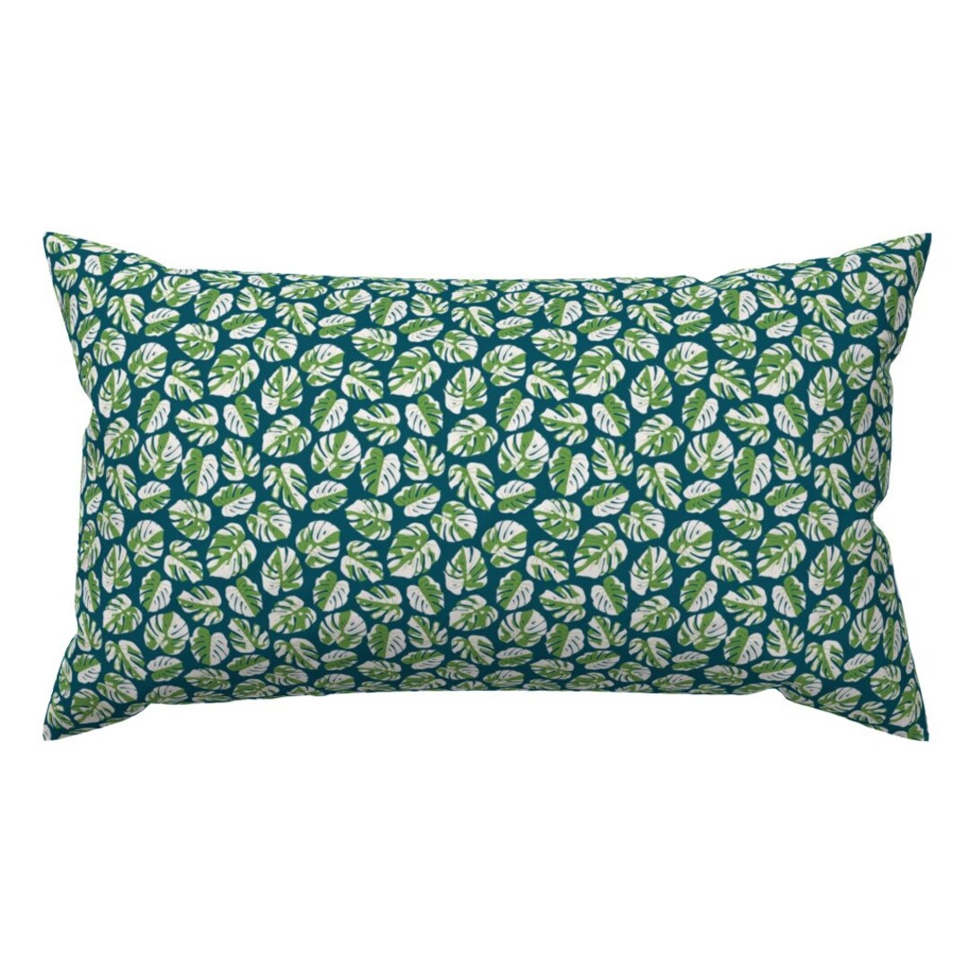 Green Accent Pillow Variegated Monstera by Littlearrowdesign Etsy