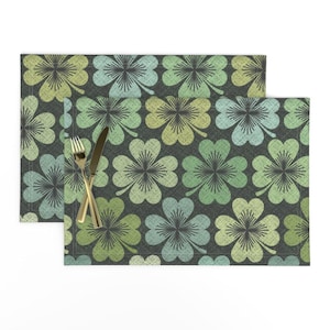 Green Shamrock Placemats (Set of 2) - St. Patrick&#39;s Clovers by garabateo - Irish Clovers St Patricks Day Mod Cloth Placemats by Spoonflower