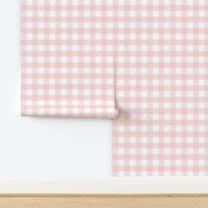 Pastel Pink Plaid Non-Pasted Wallpaper Country Gingham Classic - Ballet Slipper by danika_herrick Wallpaper Double Roll by Spoonflower