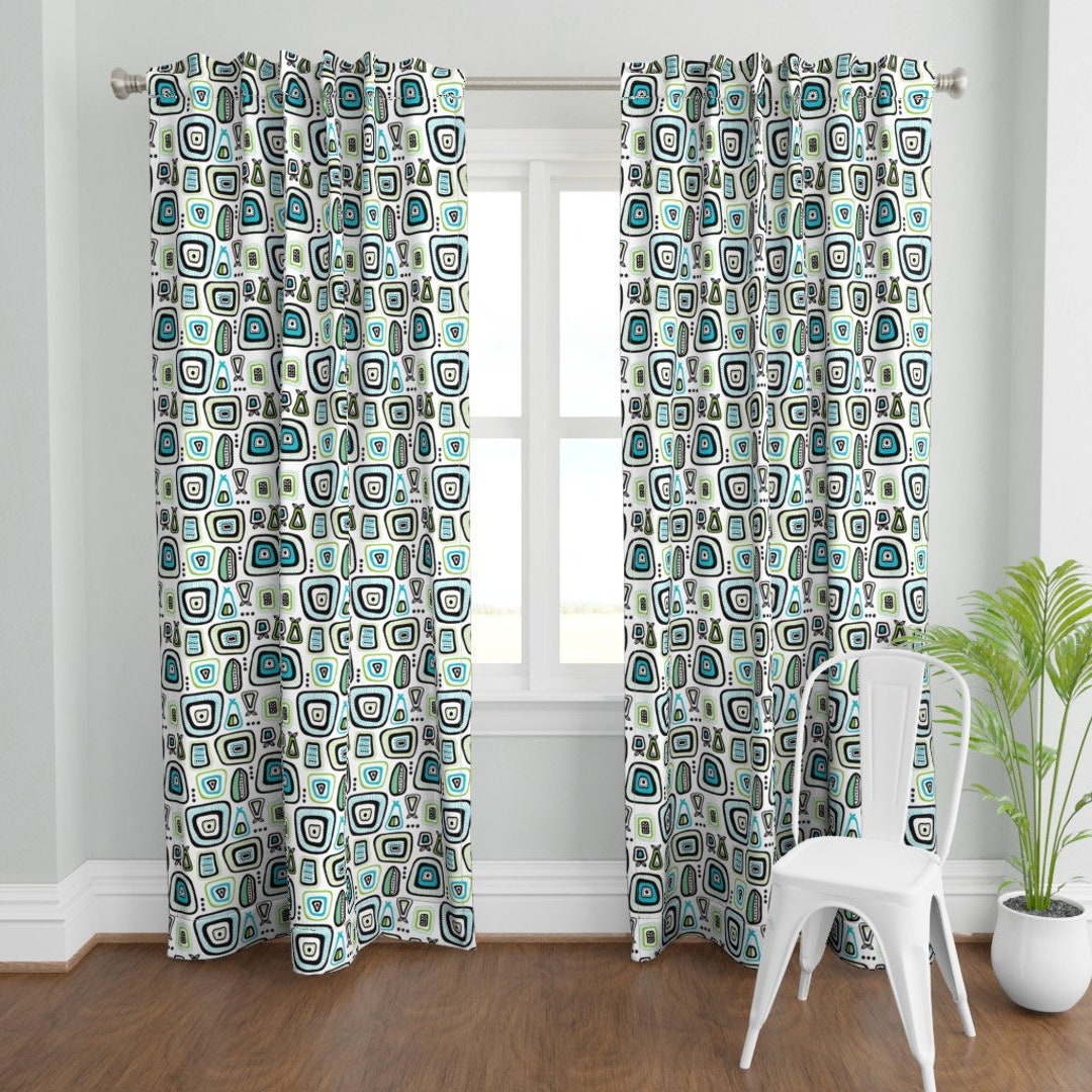 Retro Kitchen Curtain Panel Retro Garden by Etsy