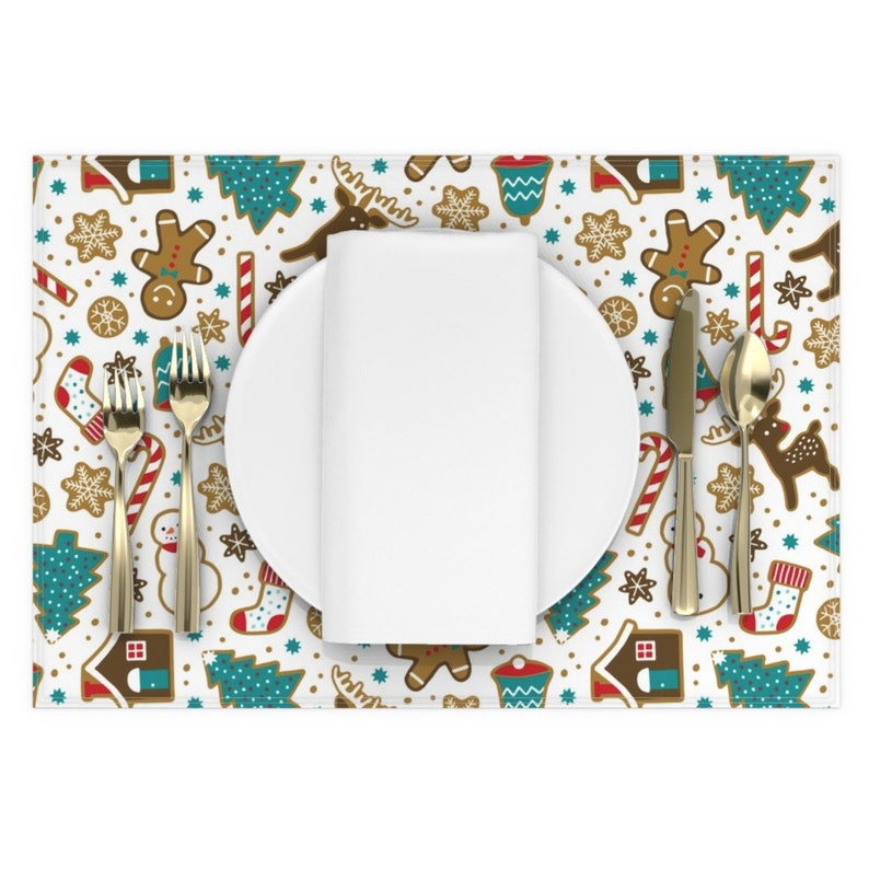 Christmas Placemats Set of 2 Gingerbread Cookies On White Etsy