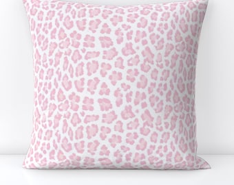 Pink Leopard Spots Throw Pillow - Animal Print  Safari Zoo Blush Pink Decorative Square Throw Pillow - Blush Leopard Print by eti_enne