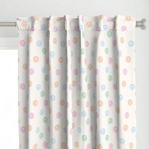 Pastel Smileys Curtain Panel - Smileys In Spring by vivieandashpatterns - Happy Smiling Retro 90s Custom Curtain Panel by Spoonflower