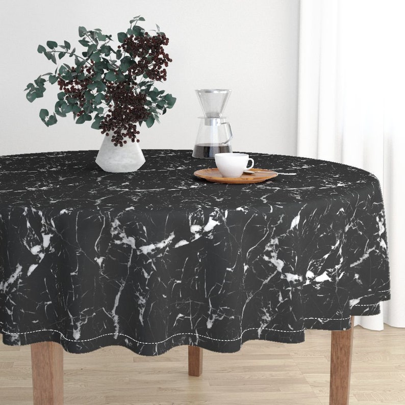Abstract Cotton Sateen Circle Tablecloth by Spoonflower Marble Round Tablecloth Nero Marquina Marble by kimsa