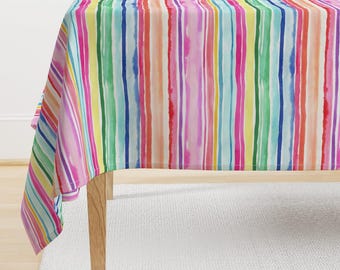 Watercolor Stripe Tablecloth - Colorful Stripe by ninola-design - Summer Colorful Vibrant Cotton Sateen Tablecloth by Spoonflower