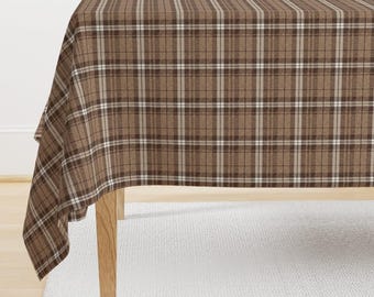 Neutral Plaid Tablecloth - Fall Plaid Brown by littlearrowdecor - Fall Stripe Brown Autumn Classic Cotton Sateen Tablecloth by Spoonflower