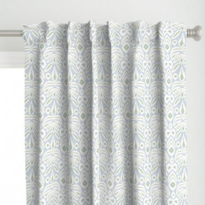 Traditional Ikat Curtain Panel - Soft Blue Green Ikat by danika_herrick - Bohemian Soft Blue Pastel Boho Custom Curtain Panel by Spoonflower