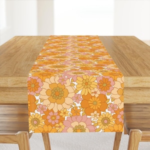 1970s Floral Table Runner - Avery Retro Floral On White by red_raspberry_design - Orange 1960s Cotton Sateen Table Runner by Spoonflower