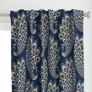Blue Art Deco Curtain Panel - Blue Deco Peacock by marketa_stengl - Peacock Art Nouveau Feathers  Custom Curtain Panel by Spoonflower