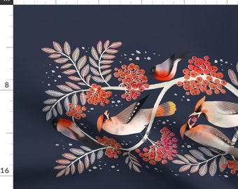 自然のティータオル - ボヘミアンワックスウィングとブルフィンチ