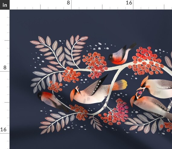 自然のティータオル - ボヘミアンワックスウィングとブルフィンチ