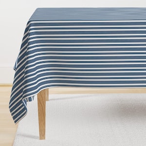Stripes Tablecloth - French Ticking Blue by peacoquettedesigns - Navy White Pinstripe Classic  Cotton Sateen Tablecloth by Spoonflower
