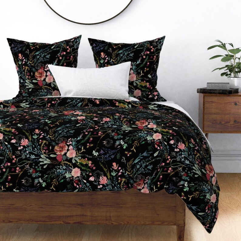 Botanical Duvet Cover Fable Floral On Black by Etsy