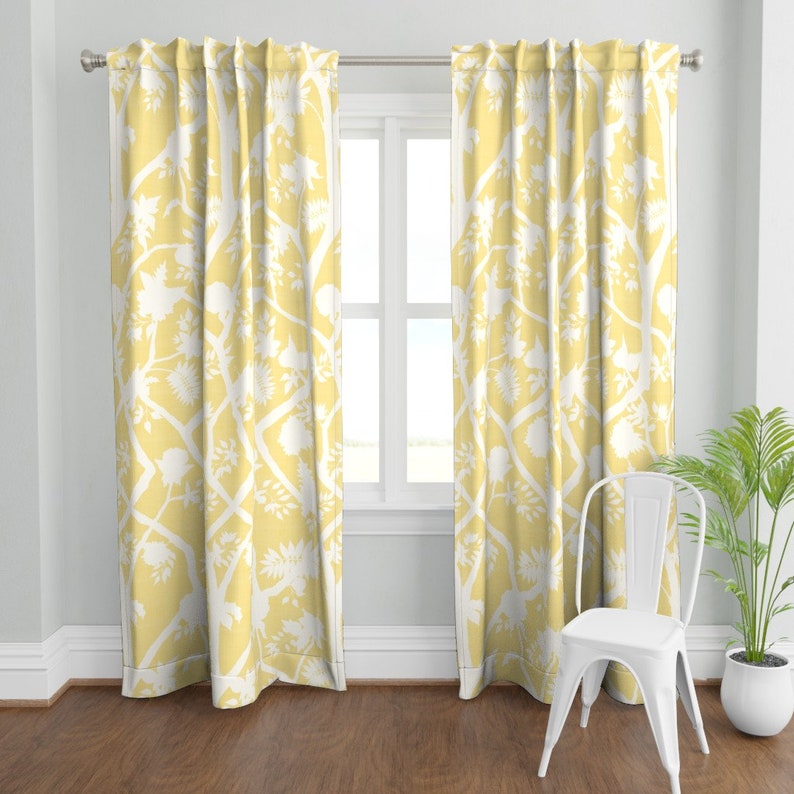 Chinoiserie Curtain Panel Yellow Peony Branch by danika_herrick Butter Yellow Cream Floral Timeless Custom Curtain Panel by Spoonflower image 2