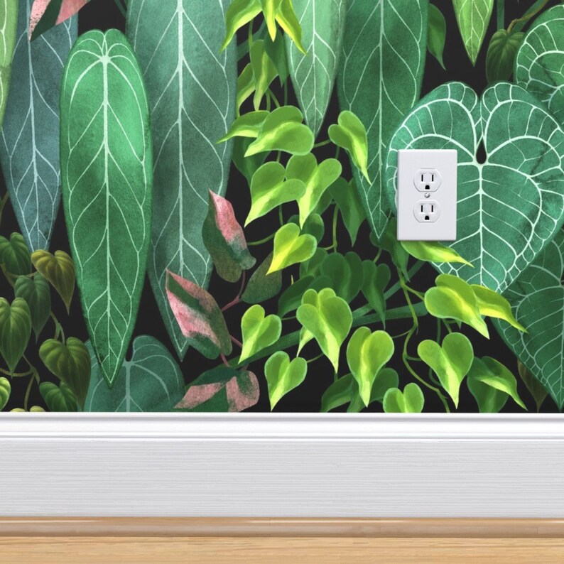 Jungle Leaves Wallpaper Tropical Vines Dark by ikerpazdesign Etsy