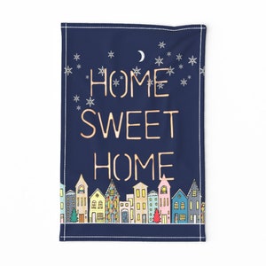 Snowflakes Tea Towel - Home Sweet Home by mariden - Home Christmas Tea Towel Home Sweet Home Linen Cotton Canvas Tea Towel by Spoonflower