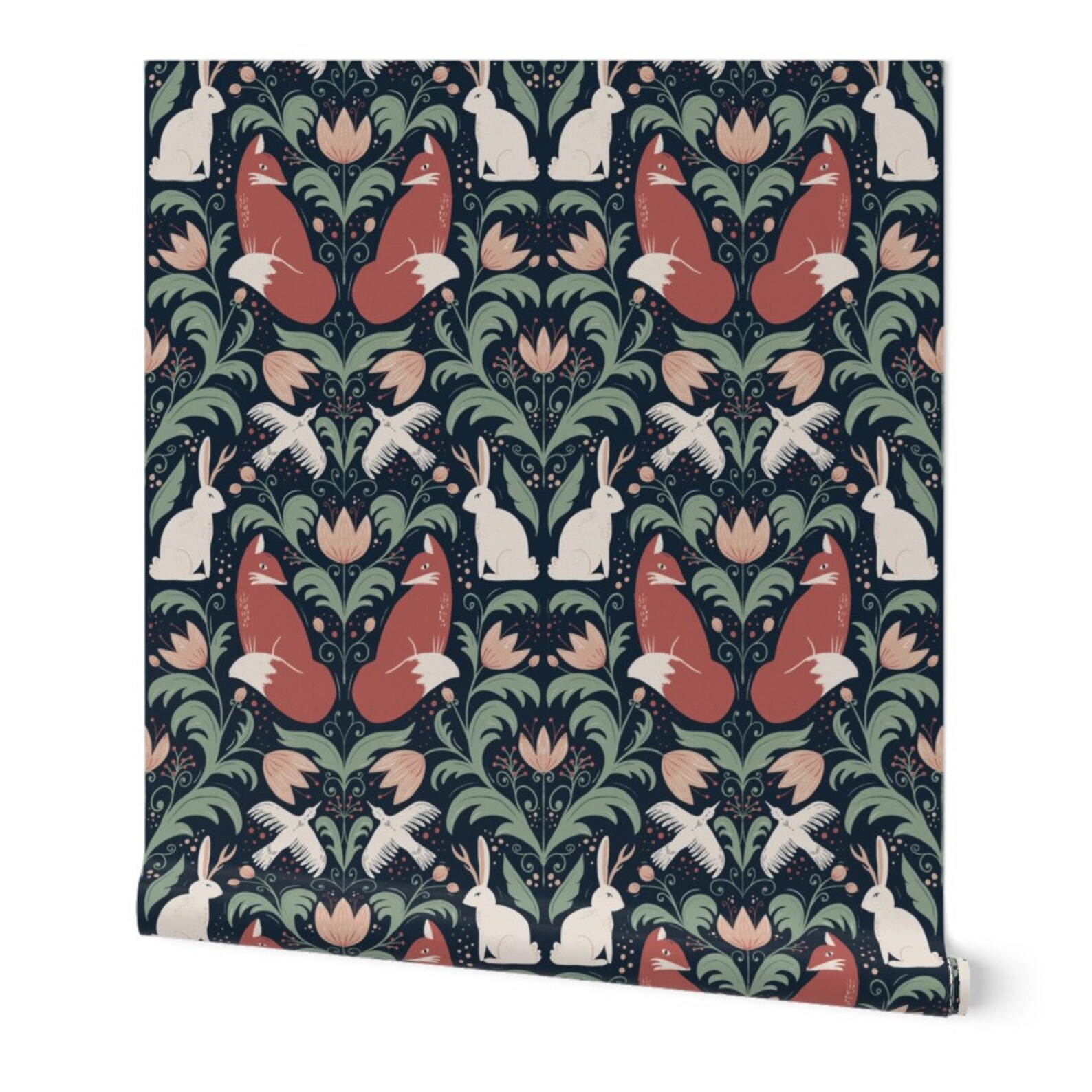 Woodland Creatures Wallpaper Woodland Folklore Damask by - Etsy