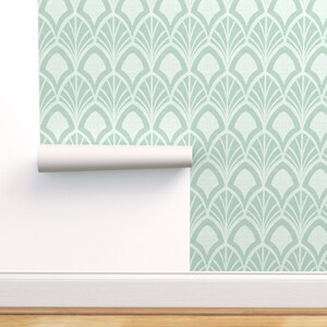 Retro Geometric Commercial Grade Wallpaper - Art Deco Mint by heatherdutton - Pastel Green Large Scale  Wallpaper Double Roll by Spoonflower