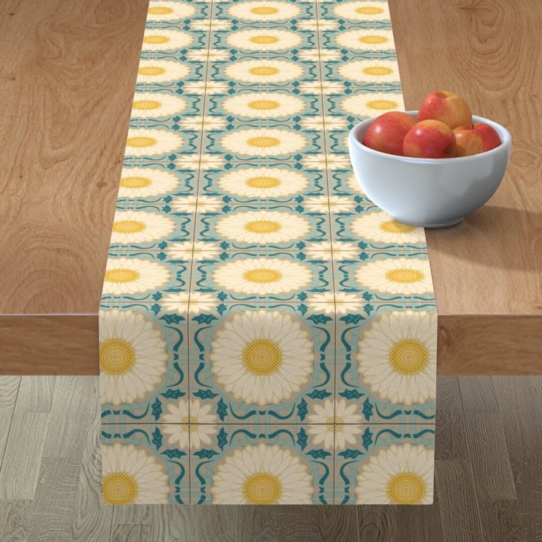 Floral Table Runner Spanish Floral Tile by Eclectic_house Etsy