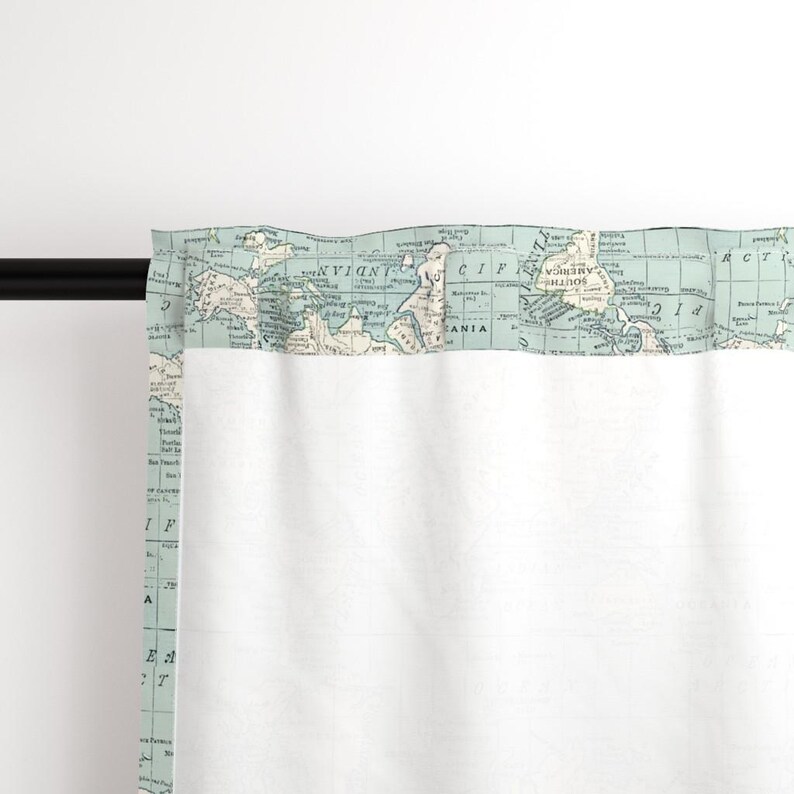 Vintage Maps Curtain Panel - Blue and Cream World Map Geography ...