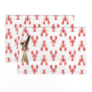 Lobster Placemats (Set of 2) - Red Lobster Fabric by littlearrowdesign - Modern Nautical Red And White  Cloth Placemats by Spoonflower
